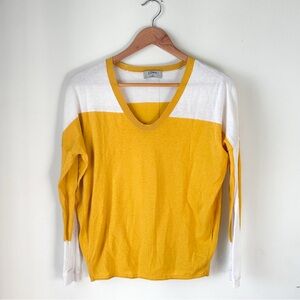 Loma London Colorblock Yellow and White Cotton Silk Sleeve Top M